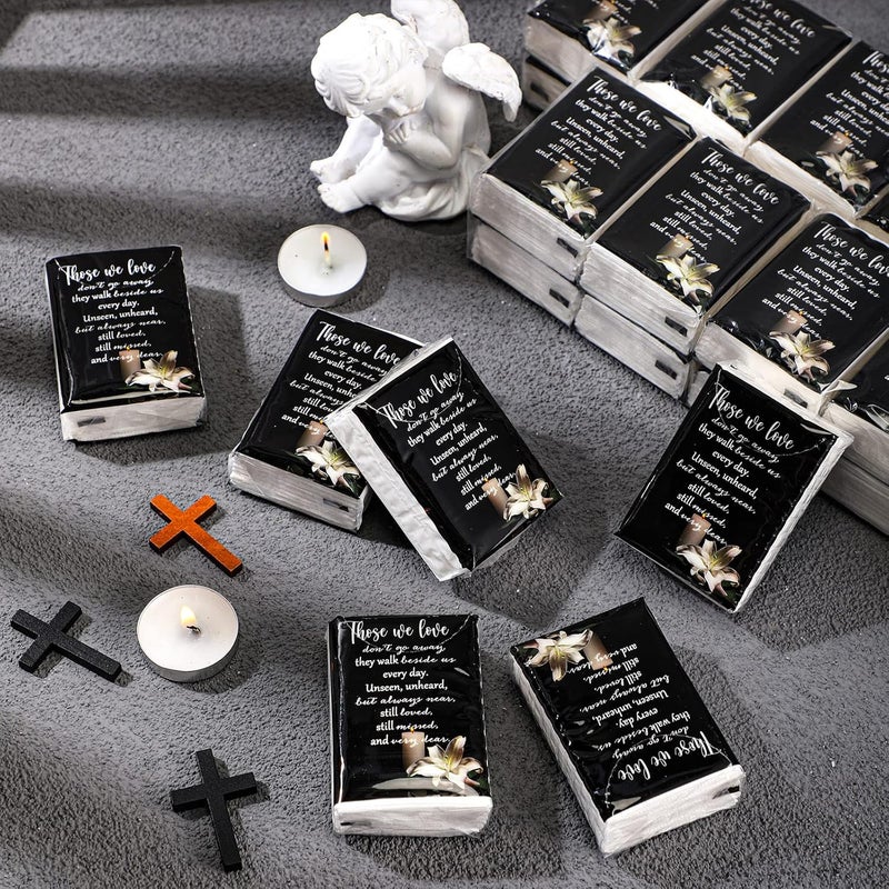 Fumete 100 Packs Memorial Facial Tissues Those We Love Don't Go Away Inspirational Poem Pocket Tissues 3 Ply Napkins Packs Funerals Wedding Supplies for Family Relatives Guests, 700 Sheets(Black) - Image 4